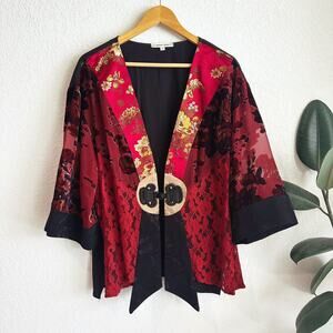 Spenser Alexis Kimono Blouse 1X Velvet Burnout Lace Patchwork Witchy Whimsy Boho